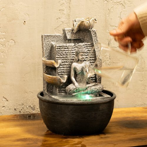 Szobai csobogó 230 V - Buddha, lótusz - világítással - 28 cm