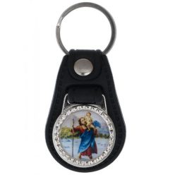 Szent Kristóf műbőr kulcstartó, emblémával 7 cm