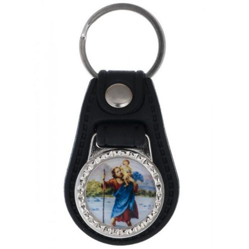 Szent Kristóf műbőr kulcstartó, emblémával 7 cm